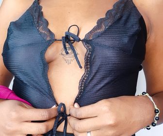 side image for Babydoll vintage preto c/amarração frontal - 1