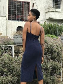 side image for Vestido midi azul oxford - 2