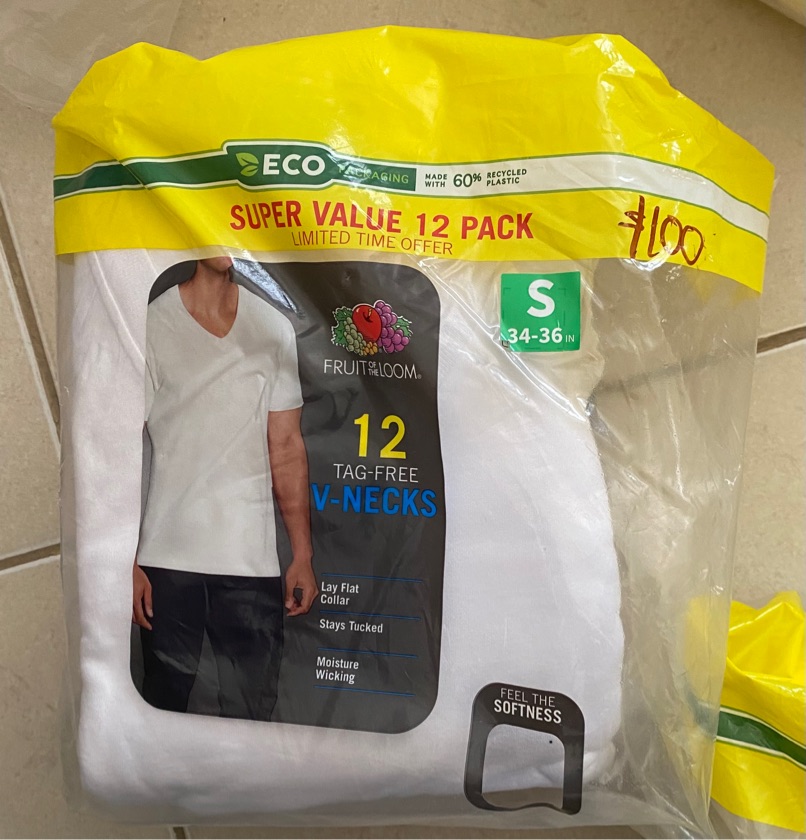 12pk Small Super value tag free v-necks 