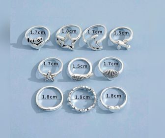 side image for 10pcs Anel Com Decoração de Lua e Estrela  - 1