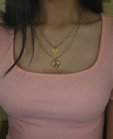 side image for Carved Heart Hollow Metal Double Pendant Necklace - 1
