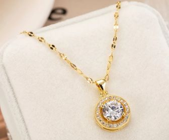 side image for 2021 New Luxury Romantic Crystal Inlaid Round Zircon Pendant Women Necklace Ladies Stainless Steel Jewelry Female Clavicle Chain - 2