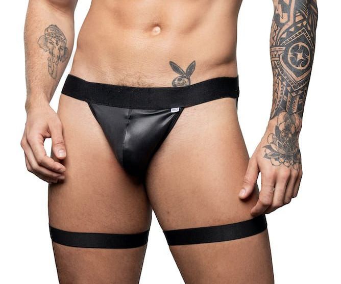 Jockstrap com cinta liga 5 argolas preta